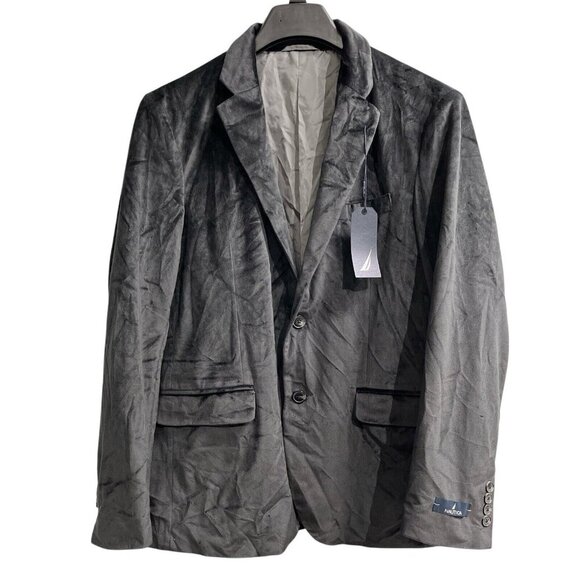 Nautica Velour Blazer Mens M Black Modern Fit 2 Button‎ Sport Coat Holiday - Picture 1 of 15